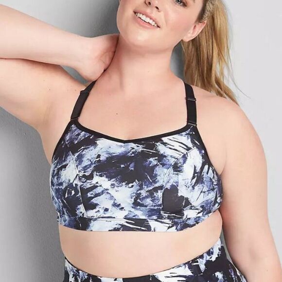 LIVI 18 20 NWT No-Wire Sports Bra Abstract Blue Black Comfot Yoga Low Impact - Picture 2 of 14